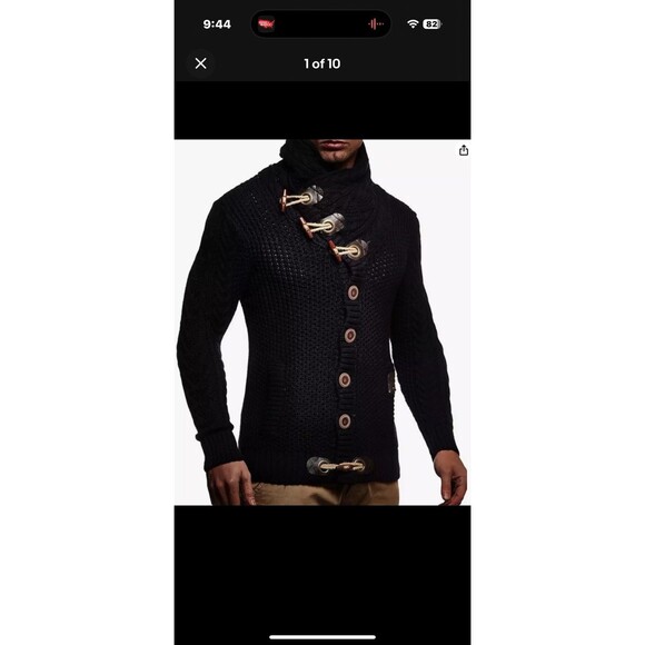 LEIF NELSON KNITTED JACKET TURTLENECK CARDIGAN Large Toggle Blue Runs Small - Picture 10 of 10